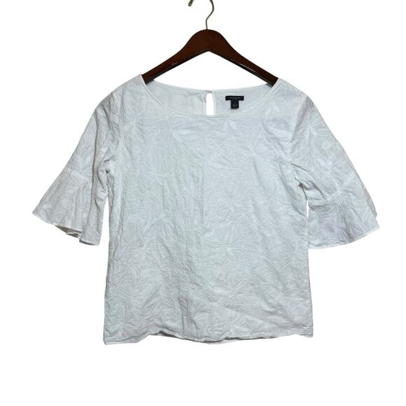 Ann Taylor White Embroidered Floral Top Size Small Spring Summer Vacation Boho - Picture 1 of 6